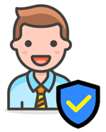 Sketch of a professional male with a blue shield on the side
